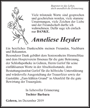 Traueranzeige von Anneliese Heyder von 23019