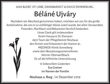 Traueranzeige von Béláné Ujváry von 23022