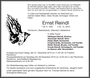 Traueranzeige von Ernst Reindl von 23315