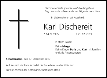 Traueranzeige von Karl Dischereit von 23048