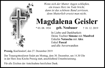 Traueranzeige von Magdalena Geisler von 23049