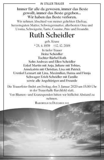 Traueranzeige von Ruth Scheidler von 26010