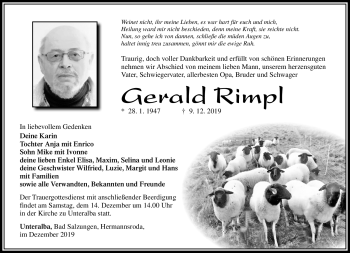 Traueranzeige von Gerald Rimpl von Südthüringer Presse