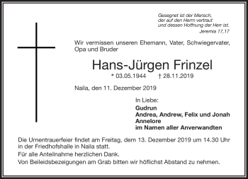Traueranzeige von Hans-Jürgen Frinzel von Frankenpost
