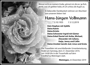 Traueranzeige von Hans-Jürgen Vollmann von Südthüringer Presse