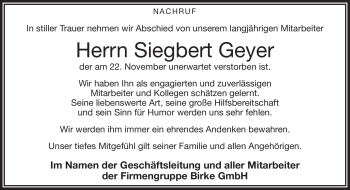 Traueranzeige von Siegbert Geyer von Frankenpost