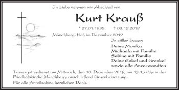 Traueranzeige von Kurt Krauß von Frankenpost