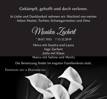 Traueranzeige von Monika Zachert von Neue Presse Coburg