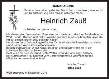 Traueranzeige von Heinrich Zeuß von Neue Presse Coburg