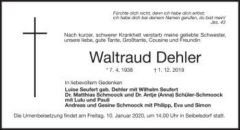 Traueranzeige von Waltraud Dehler von Neue Presse Coburg