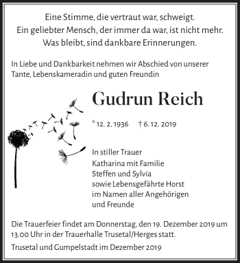 Traueranzeige von Gurdrun Reichf von Südthüringer Presse