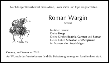 Traueranzeige von Roman Wargin von Neue Presse Coburg