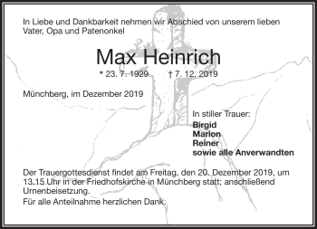 Traueranzeige von Max Heinrich von Frankenpost