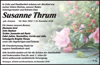 Traueranzeige von Susanne Thrum von Südthüringer Presse