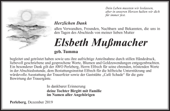 Traueranzeige von Elsbeth Mußmacher von Südthüringer Presse