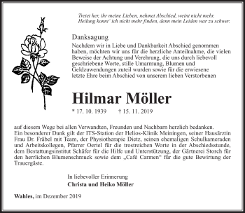 Traueranzeige von Hilmar Möller von Südthüringer Presse