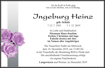 Traueranzeige von Ingeburg Heinz von Südthüringer Presse