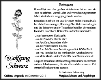 Traueranzeige von Wolfgang Schwarz von Südthüringer Presse