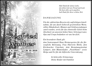 Traueranzeige von Siegfried Walther von Südthüringer Presse