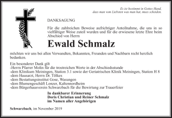 Traueranzeige von Ewald Schmalz von Südthüringer Presse