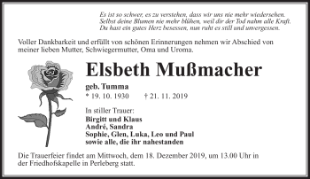 Traueranzeige von Elsbeth Mußbacher von Südthüringer Presse