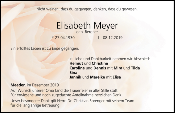 Traueranzeige von Elisabeth Meyer von Neue Presse Coburg