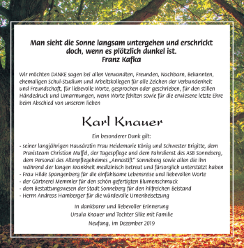 Traueranzeige von Karl Kanuer von Südthüringer Presse