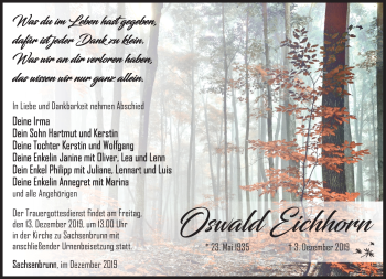 Traueranzeige von Oswald Eichhorn von Südthüringer Presse