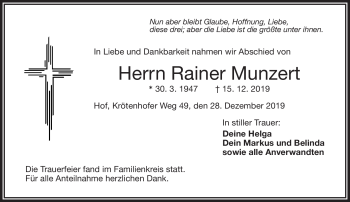 Traueranzeige von Rainer Munzert von Frankenpost