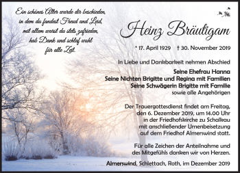 Traueranzeige von Heinz Bräutigam von Südthüringer Presse