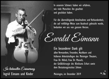 Traueranzeige von Ewald Eimann von Südthüringer Presse