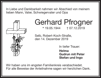 Traueranzeige von Gerhard Pfrogner von Frankenpost