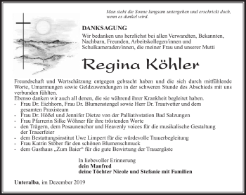 Traueranzeige von Regina Köhler von Südthüringer Presse