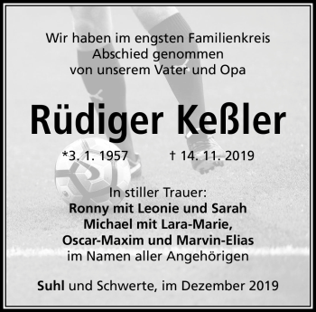Traueranzeige von Rüdiger Keßler von Südthüringer Presse