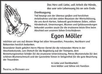 Traueranzeige von Egon Möller von Südthüringer Presse
