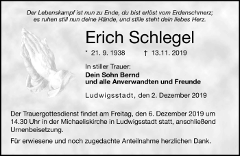 Traueranzeige von Erich Schlegel von Neue Presse Coburg