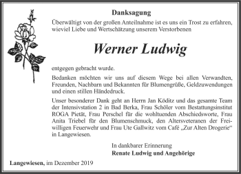 Traueranzeige von Werner Ludwig von Südthüringer Presse