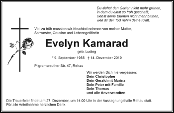 Traueranzeige von Evelyn Kamarad von Frankenpost