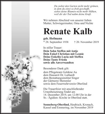 Traueranzeige von Renate Kalb von Südthüringer Presse