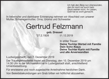 Traueranzeige von Gertrud Felzmann von Neue Presse Coburg