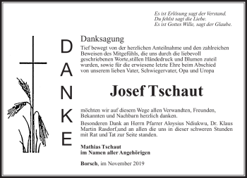 Traueranzeige von Josef Tschaut von Südthüringer Presse