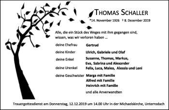 Traueranzeige von Thomas Schaller von Neue Presse Coburg