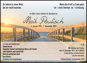 Traueranzeige von Maik Paulisch von Südthüringer Presse