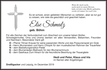 Traueranzeige von Else Schmalz von Südthüringer Presse