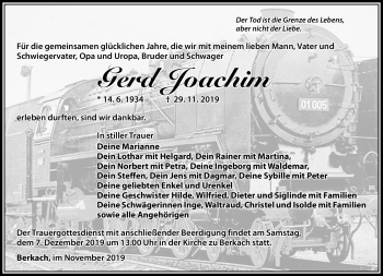 Traueranzeige von Gerd Joachim von Südthüringer Presse
