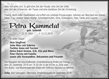 Traueranzeige von Petra Kummetat von Südthüringer Presse