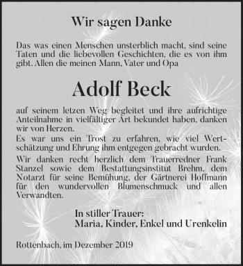 Traueranzeige von Adolf Beck von Neue Presse Coburg