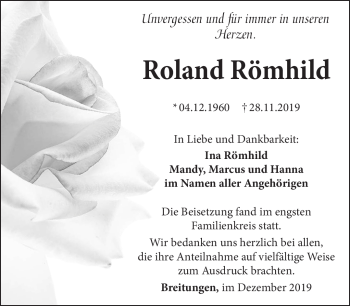 Traueranzeige von Roland Römhild von Südthüringer Presse