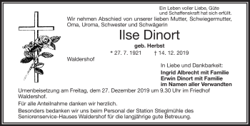 Traueranzeige von Ilse Dinort von Frankenpost