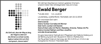 Traueranzeige von Ewald Berger von Frankenpost